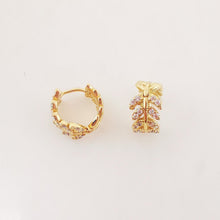 Load image into Gallery viewer, Leaf Cubic Ear Hoops Pave Crystal, 13mm, 18K Gold Plated Leverback Earrings, Leaf Huggie Hoops Earring S20269