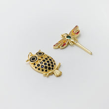Load image into Gallery viewer, Owl Charms, Dragonflies Pendant, 18K Gold Plated Cubic Micro Pave Charms, The Owl Pendant, Necklace charms, Jewelry Findings S20770