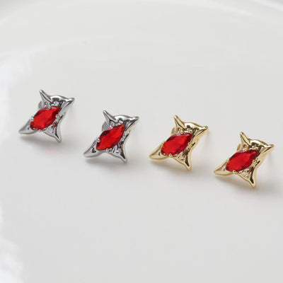 Irregular Zirconia Earring Post, 14K Gold/Silver, S925 Silver Pin Nickel Free Earrings, Eye Shape Ear Stud with Loop GZ115