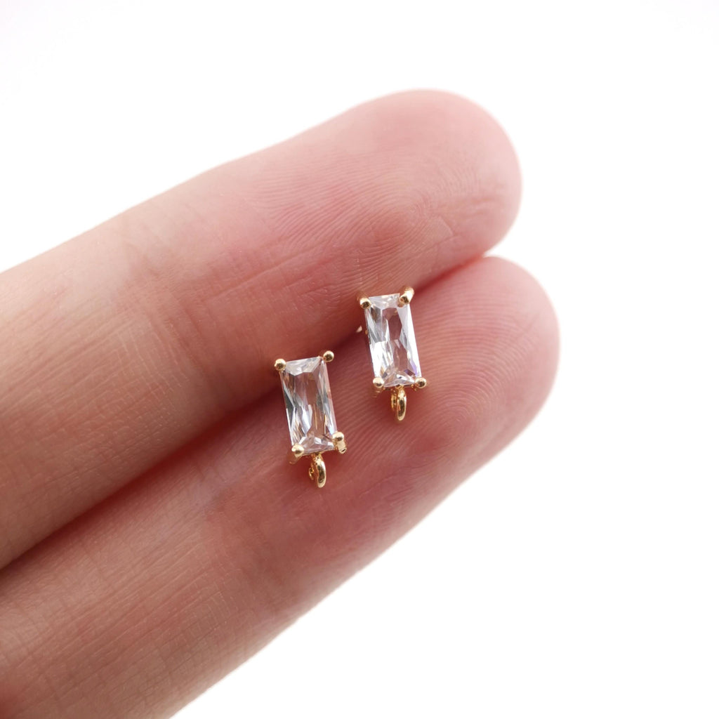4pcs Rectangular CZ Earring Post With Loop, S925 Silver Pin Nickel Free Post, 18K gold Plated, Hypoallergenic Earring Findings ZX059