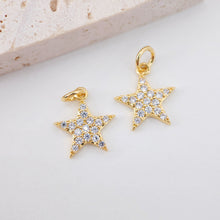 Cargar imagen en el visor de la galería, Dijes de estrella dorados, colgante de estrella cúbica con cristal pavé, chapado en oro de 18 quilates, pavé de circonita cúbica, dijes para hacer collares, accesorios de joyería S20612