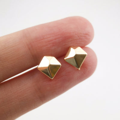 Gold Geometric Diamond Post Earring, S925 Silver Pin Nickel Free Earrings, Hypoallergenic Earring ZX237