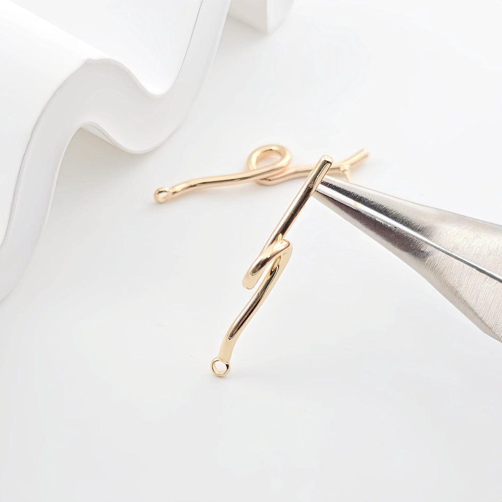 Long Line Post With Loop, 18k Gold Chain Round Stud Earring Nickel Free, Hypoallergenic Earring Findings ZX298