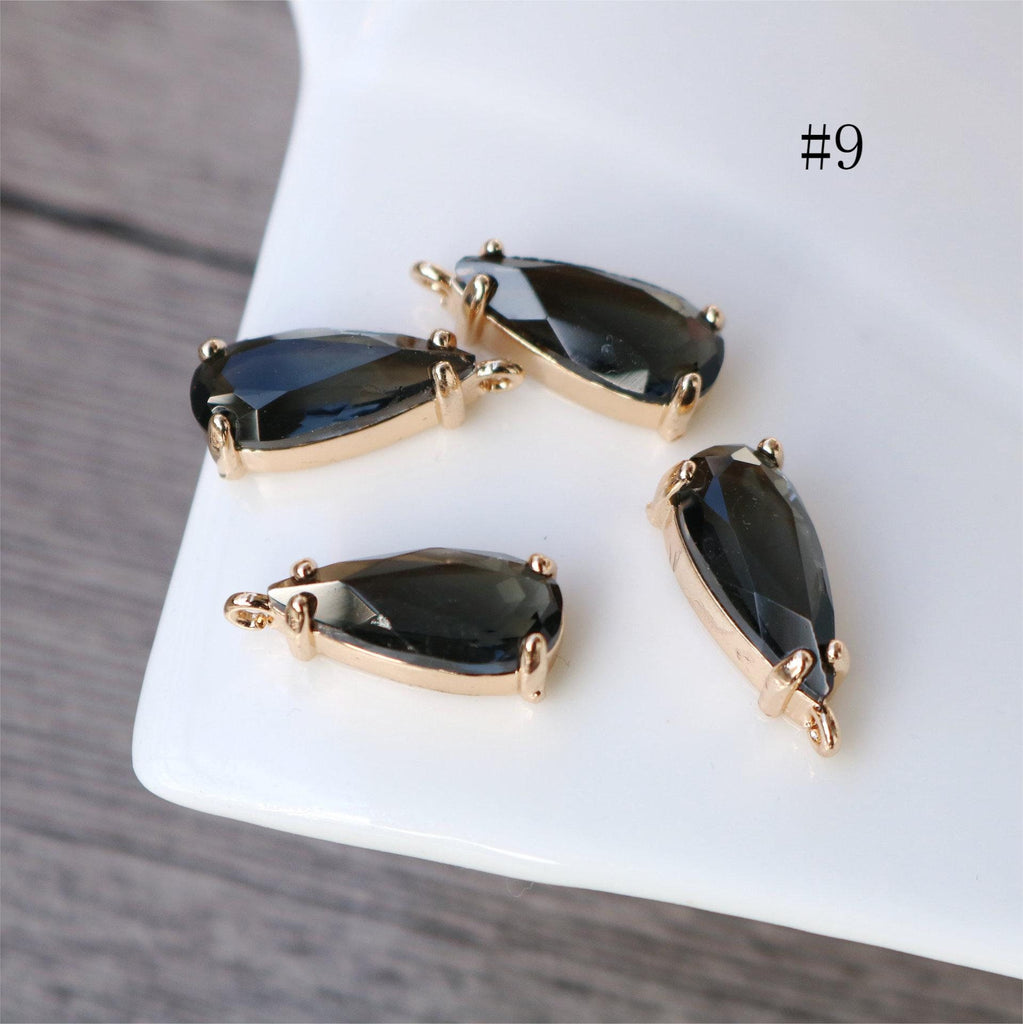 10pcs- Crystal Long Teardrop Charms, 11 colors You Choose, 14K Gold Plated Teardrop Pendant, 7x18mm, Jewelry Findings 068-F040