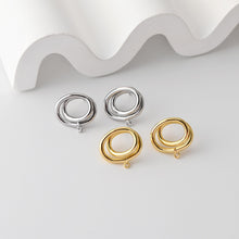 Load image into Gallery viewer, Oval Earrings Post With Loop, 18K Gold Plated, Nickel Free, S925 Silver Pin, Hollow Ear Stud Hypoallergenic Earring Findings D0362