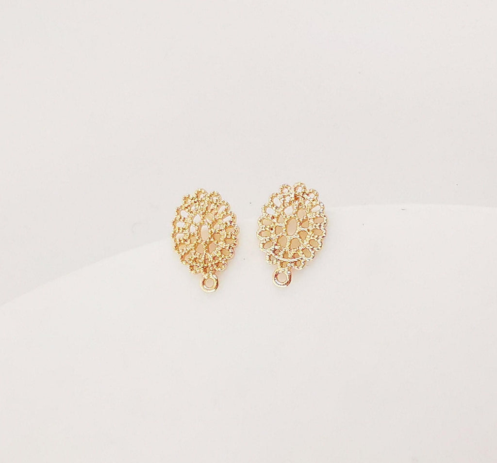Vintage Openwork Earring Post With Loop,  Ear Pin Nickel Free Earrings, Oval Ear Stud, Hypoallergenic Earring Findings ZX034