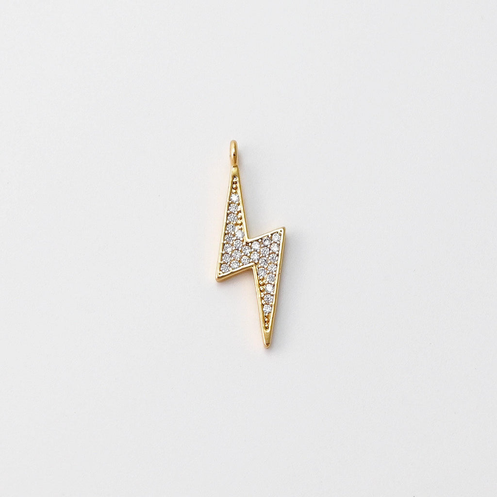 Lighting Charm, CZ Pave Pendant, 18K Gold Plated, Bracelet Making Charm, Jewelry Findings S20694