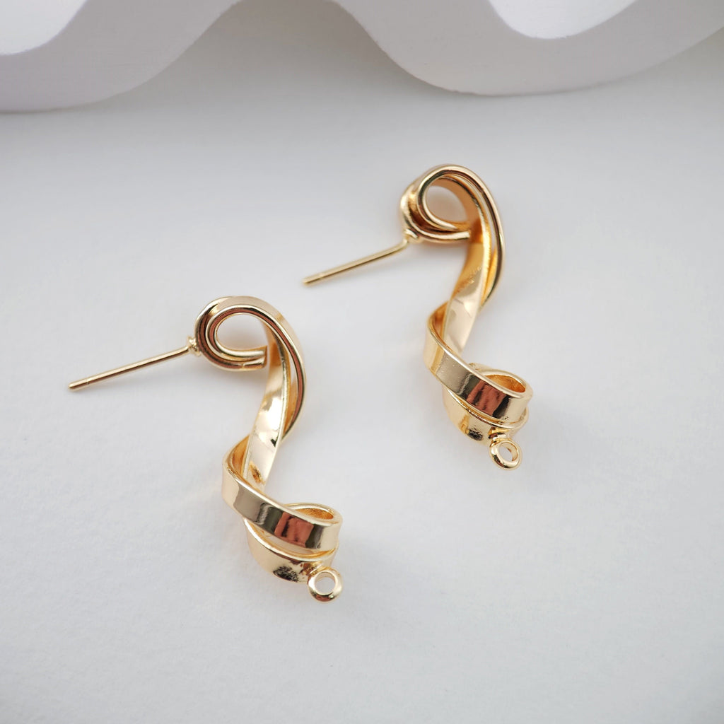 18K Gold Twist Earrings Post With Loop, Nickel Free Earrings, Ear Stud Loop, Hypoallergenic Earring Findings ZX208