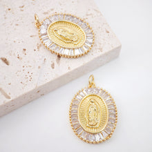 Load image into Gallery viewer, Cubic Saint Maria Charm, Religious Pendant, 18K Gold Plated Micro CZ Pave Our Lady Pendant, Vintage Necklace Making Charm S20373