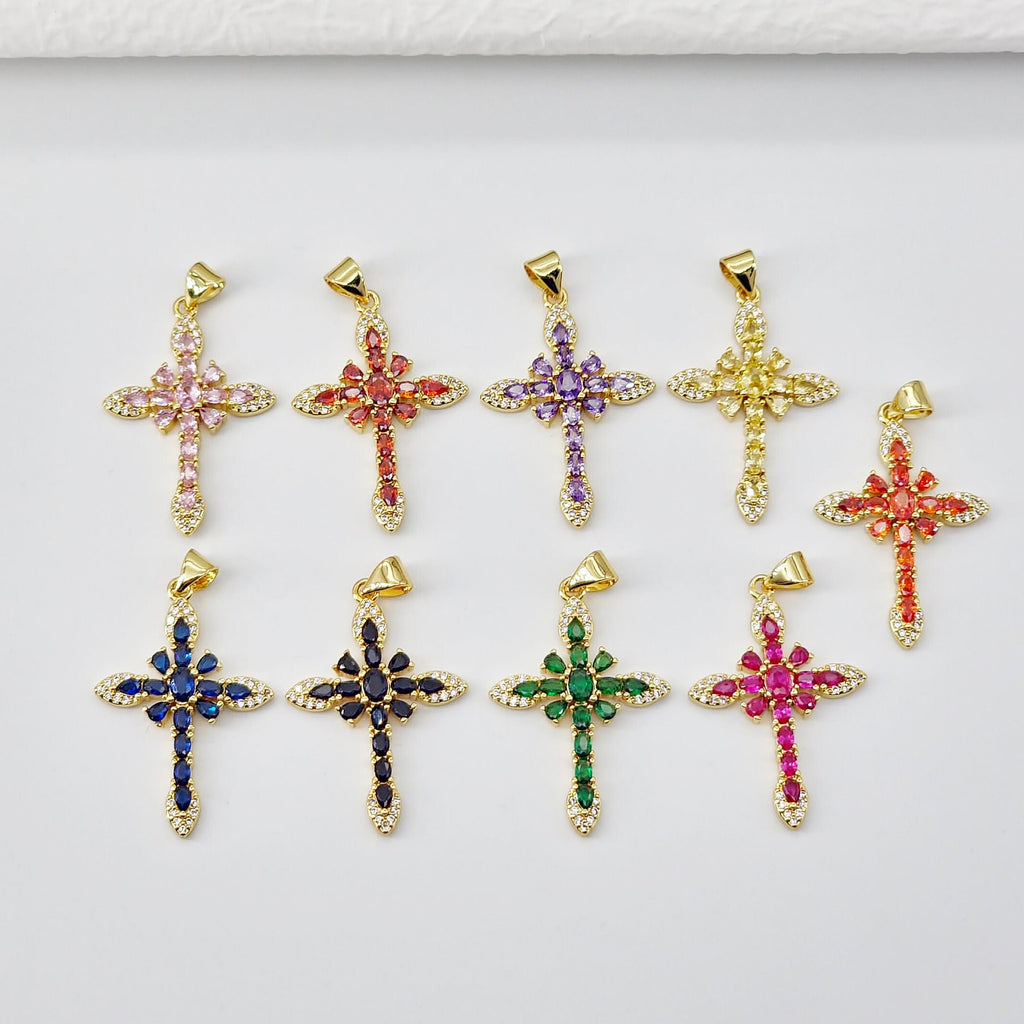 Cross Charms, CZ Pave Cross Pendant, Multiple Cross Styles, 18K Gold Plated Brass, Necklace Making Charms, Jewelry Findings S20700