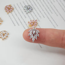 Load image into Gallery viewer, CZ Pave Leaf Charm, Cubic Zircon Crystal Leaf Pendant, CZ Earring Charms,  Real Gold Plated Brass Earring Charms, Jewelry Finding ZR004-F046