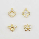 Flowers and Insects Charm, Butterfly, Bee, Four Leaf Clover, 18K Gold Plated, Cubic Pave Charm, Necklace Jewelry Finding S20643