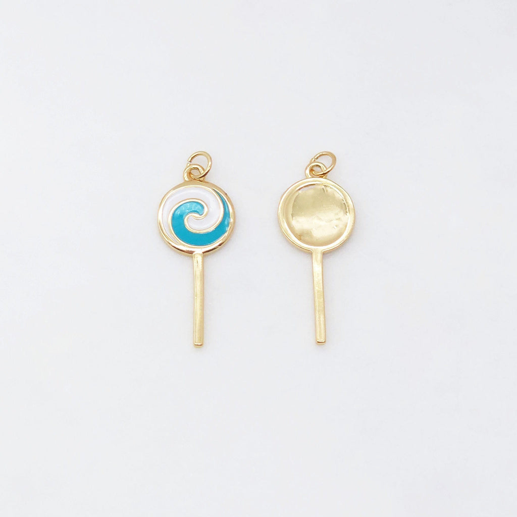 Enamel Lollipop, Colorful lollipop Pendant, 18K Gold Plated CZ Pave, Necklace Making Charms, Jewelry Findings S20449