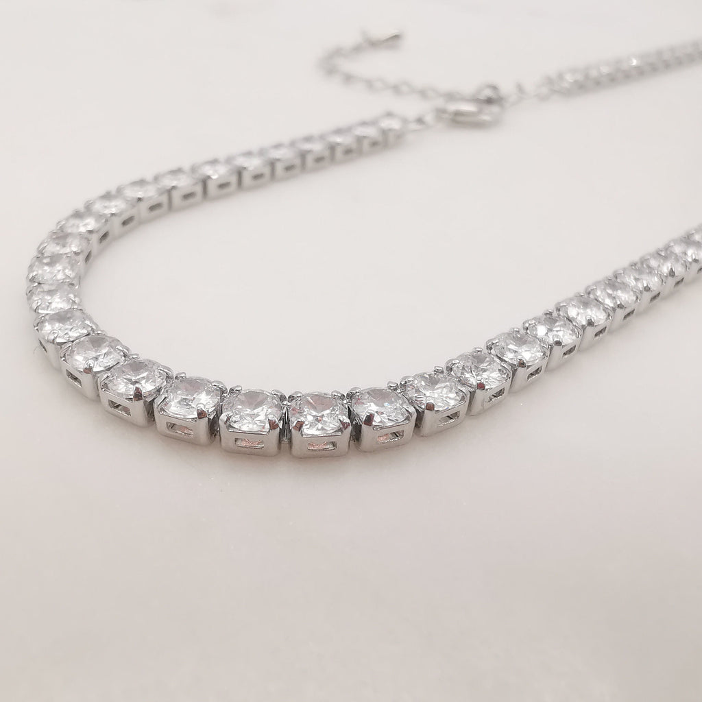 Rainbow Tennis Necklace, Tennis Chocker, 18K gold/Silver, 3mm, Adjustable, Finish Crystals Chain, READY TO WEAR S20319