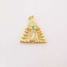 Load image into Gallery viewer, Evil Eye Charm, Hamsa Hand Pendant, Triangular Charm, 18K Gold Plated CZ Pave Eye Pendant, Necklace Making Charm, Jewelry Findings S996