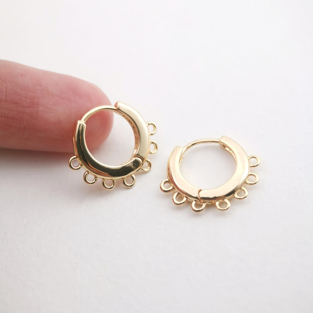 10PCS Leverback Earring Parts with 7 loops, 18K Gold Plated Huggie Hoops Earring Parts, Ear Hoops, earring findings for Jewelry Making ZX046