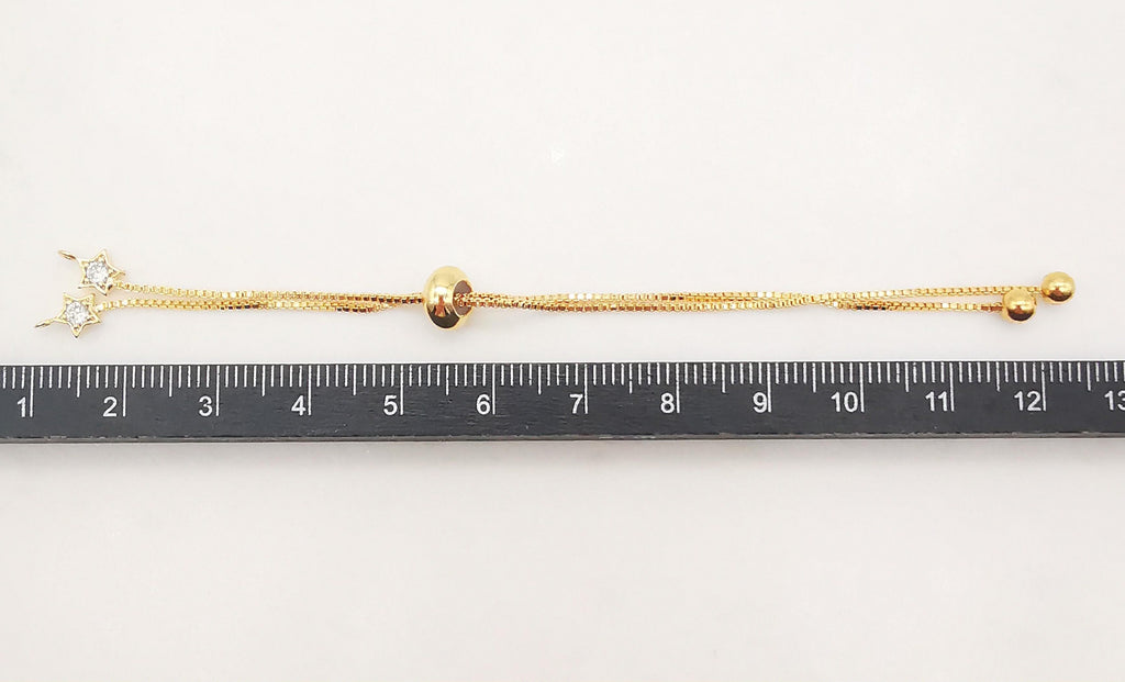 5PCS Adjustable Bracelet Making Chain For Making, 18K Gold Plated Half Finished Slide Box Chain with Rubber Stopper Beads 1.2mm Flat, S992