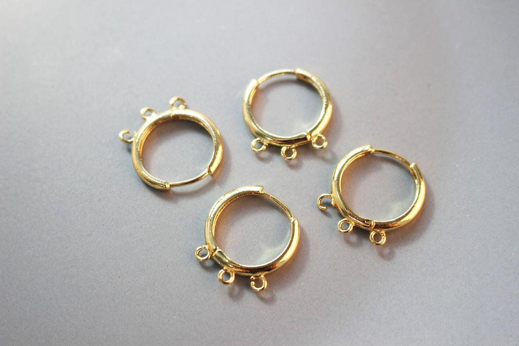 10pcs- Gold round Ear Hoops with 3 loops,  14K Gold/ Silver Plated Leverback Earrings, Huggie Hoops Earring BB041