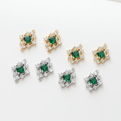 Dije vintage de circonita cúbica verde, conector chapado en oro de 18 quilates, 21 mm, para collares y pulseras, GZ405