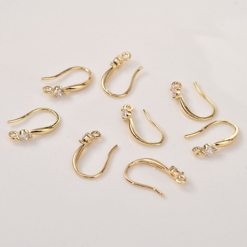 14K Gold Plated Earring Hooks, Clear Cubic Pave, Nickel Free, Fish Hooks Earrings for Jewelry Making LL159-ZX7006