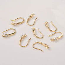 Load image into Gallery viewer, 14K Gold Plated Earring Hooks, Clear Cubic Pave, Nickel Free, Fish Hooks Earrings for Jewelry Making LL159-ZX7006