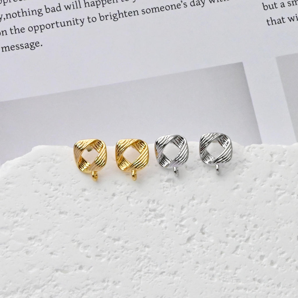 Square Earrings Post With Loop, 18K Gold Plated, Nickel Free, S925 Silver Pin, Ear Stud Hypoallergenic Earring Findings D0469