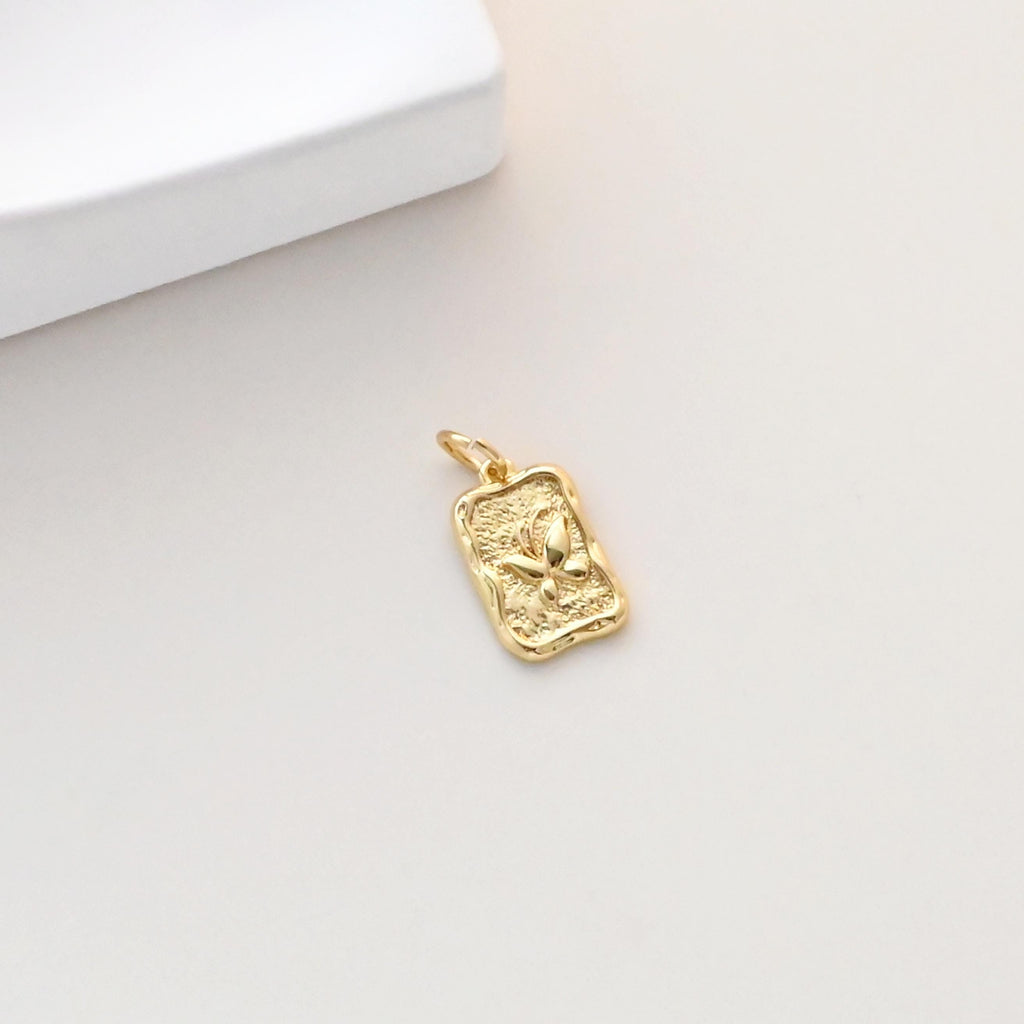 Flower Charm On Oval Shape, 18K Gold Plated, Rectangular Flower Pendant, Necklace Earring Making Charms, Jewelry Findings S1326
