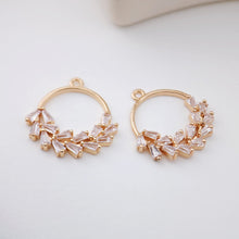 Load image into Gallery viewer, CZ Pave Fan Shape Charm, Cubic Zircon Crystal Fan Pendant, Bracelet Necklace Pendant, Gold Plated Charm, Jewelry Findings STG60-F215