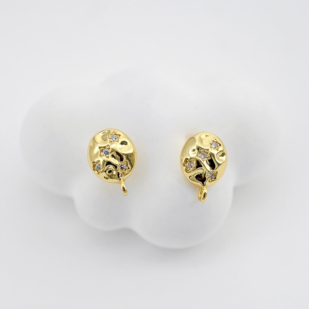 أقراط دائرية مطروقة، عمود ذهبي للقرط مع حلقة، مضاد للحساسية، نتائج القرط، لوازم صنع الأقراط يدويًا D0418