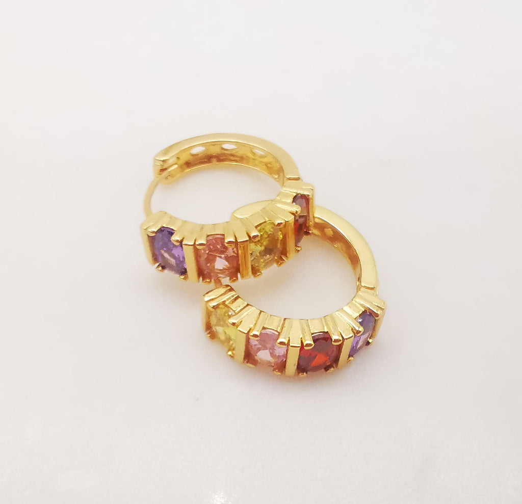 Cubic Ear Hoops Multicolor Pave Crystal , 20mm, 18K Gold Plated Leverback Earrings, Huggie Hoops Earring S1059