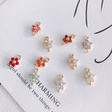 5pcs Flower Connector Charm with loops, Multicolour Cubic Pave Pendant, Bracelet Necklace Making, Gold Plated Jewelry Findings L001-F258