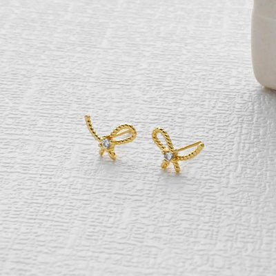 Bow Tie Earring Post With Loop, 18K Gold Plated, Green CZ Pave, Nickel Free Earrings, Bow Tie Ear Stud with Loop D0467