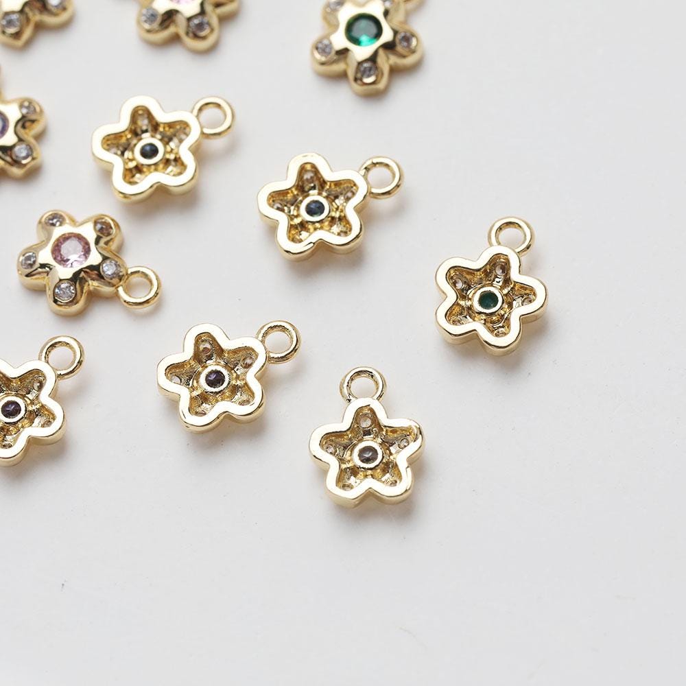 Flower Charm with loops, Cubic Zirconia Pave Pendant for Bracelet Necklace Earring, Jewelry Findings GZ637