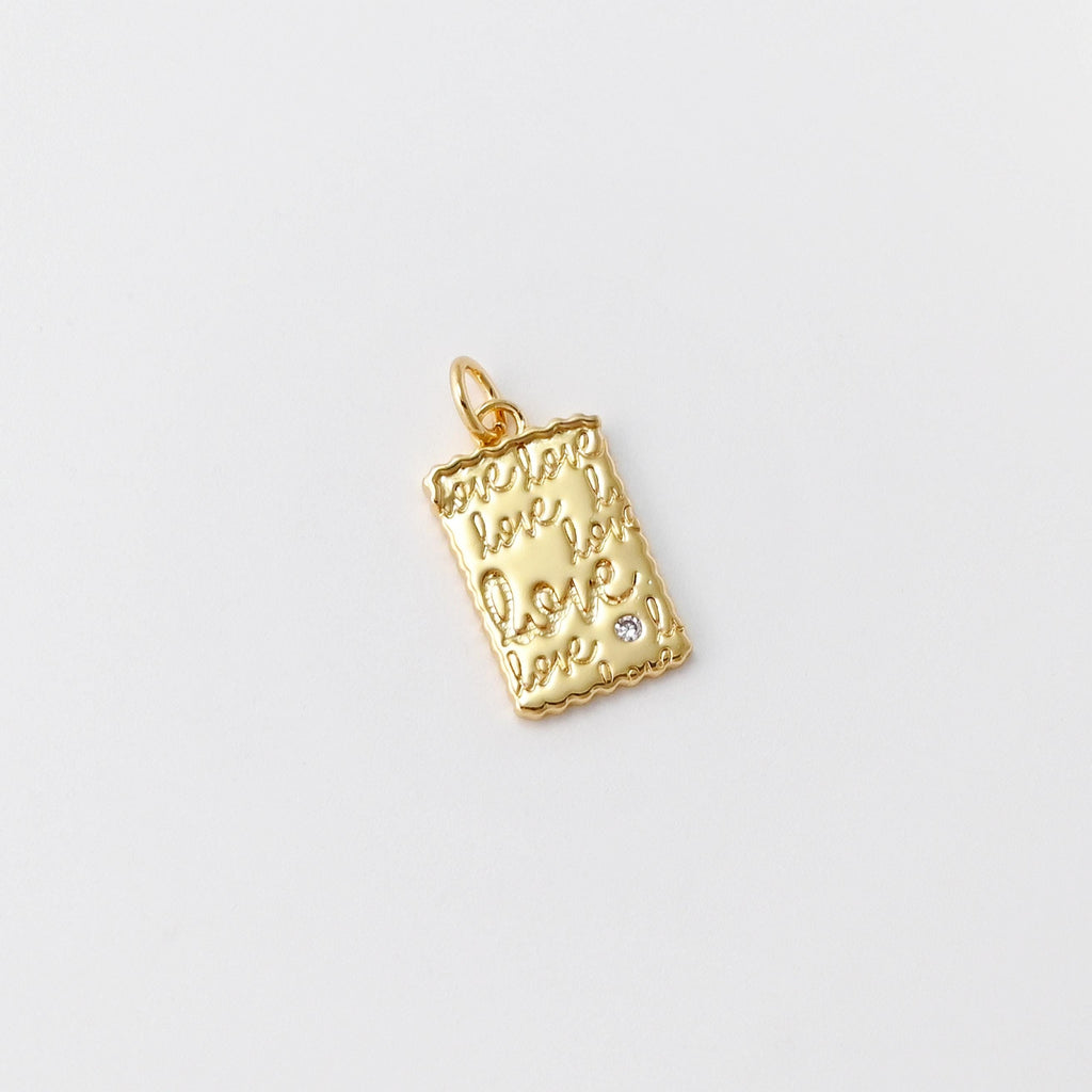 Gold Love Charms, 18K shiny Gold Plated Love Pendant, Rectangular Pendant,  Necklace Making Charms, Jewelry Findings S20741