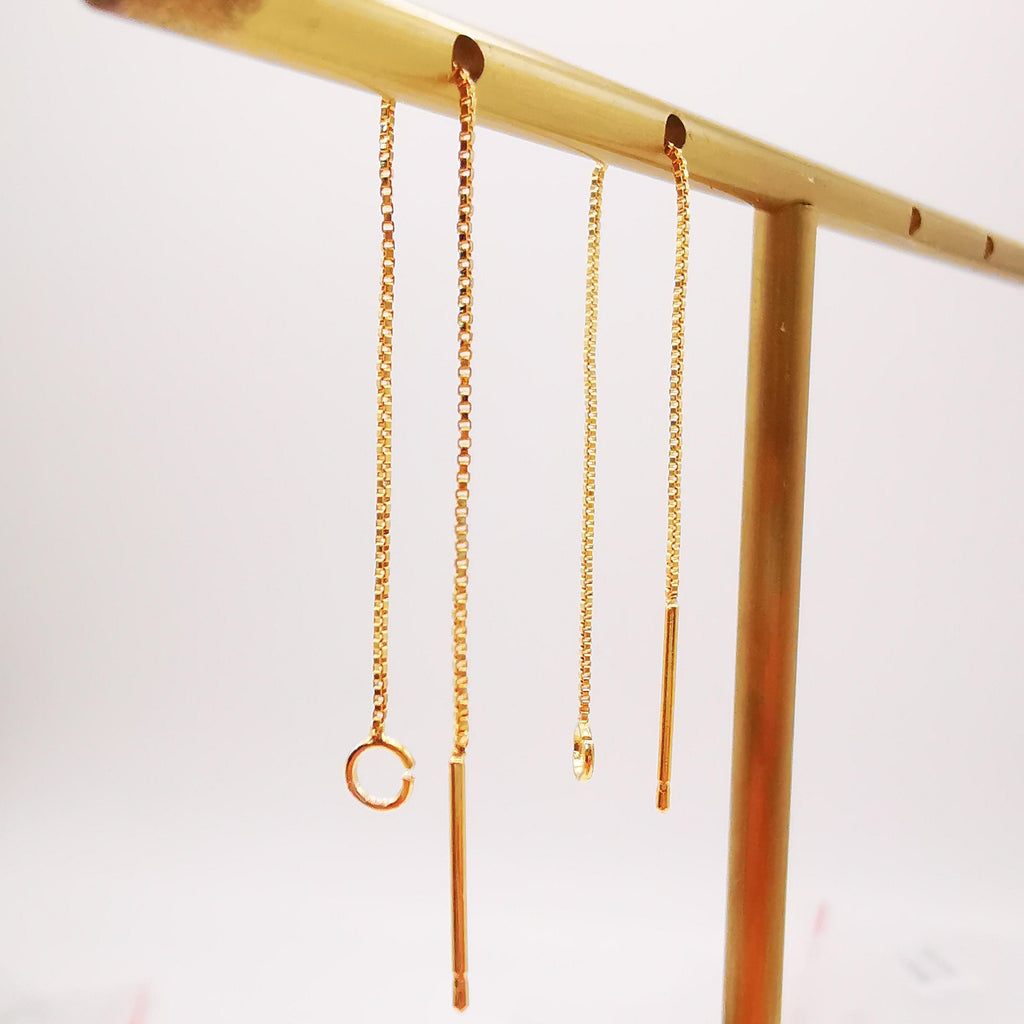 10 Pairs- 14K Gold Plated Ear Threader, 75mm Threader Earrings, 0.6mm Flat Box Chain Wire, Chain Earrings, Z053