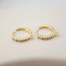 Load image into Gallery viewer, Rainbow Pave Cubic Ear Hoops Multicolor Pave Crystal , 14mm, 18K Gold Plated Leverback Earrings, Huggie Hoops Earring D0145