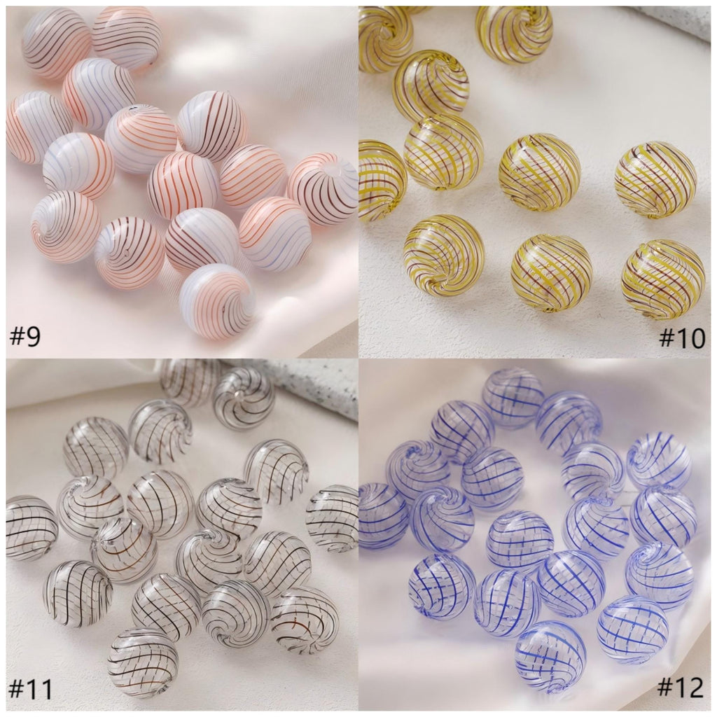 Colourful Patterned Glass Bubble Beads, Ball Hollow Glass Beads Hand Blown Hollow Round Globes for Jewelry Making, DIY Beads Finding GZ774