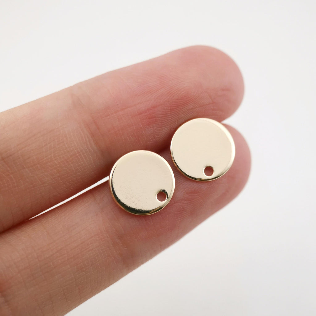 10pcs 18K Gold Round Post With Loop, Round Stud Earring Nickel Free, 10mm, 12mm, 15mm, Hypoallergenic Earring Findings QR024-ZX7043