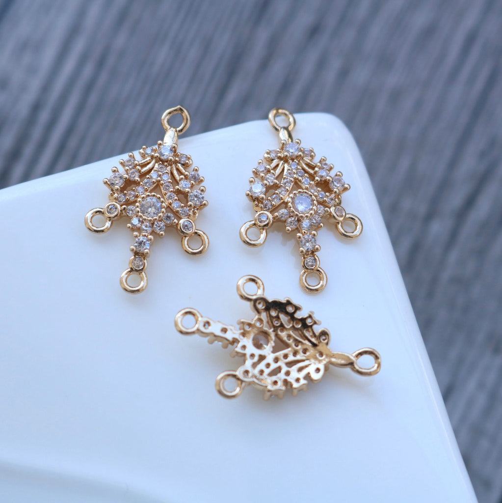 CZ Pave Geometric Charms, Cubic Zircon Crystal Pendant, Multiple Holes, 14K Real Gold Plated, Jewelry Findings HL055-F189