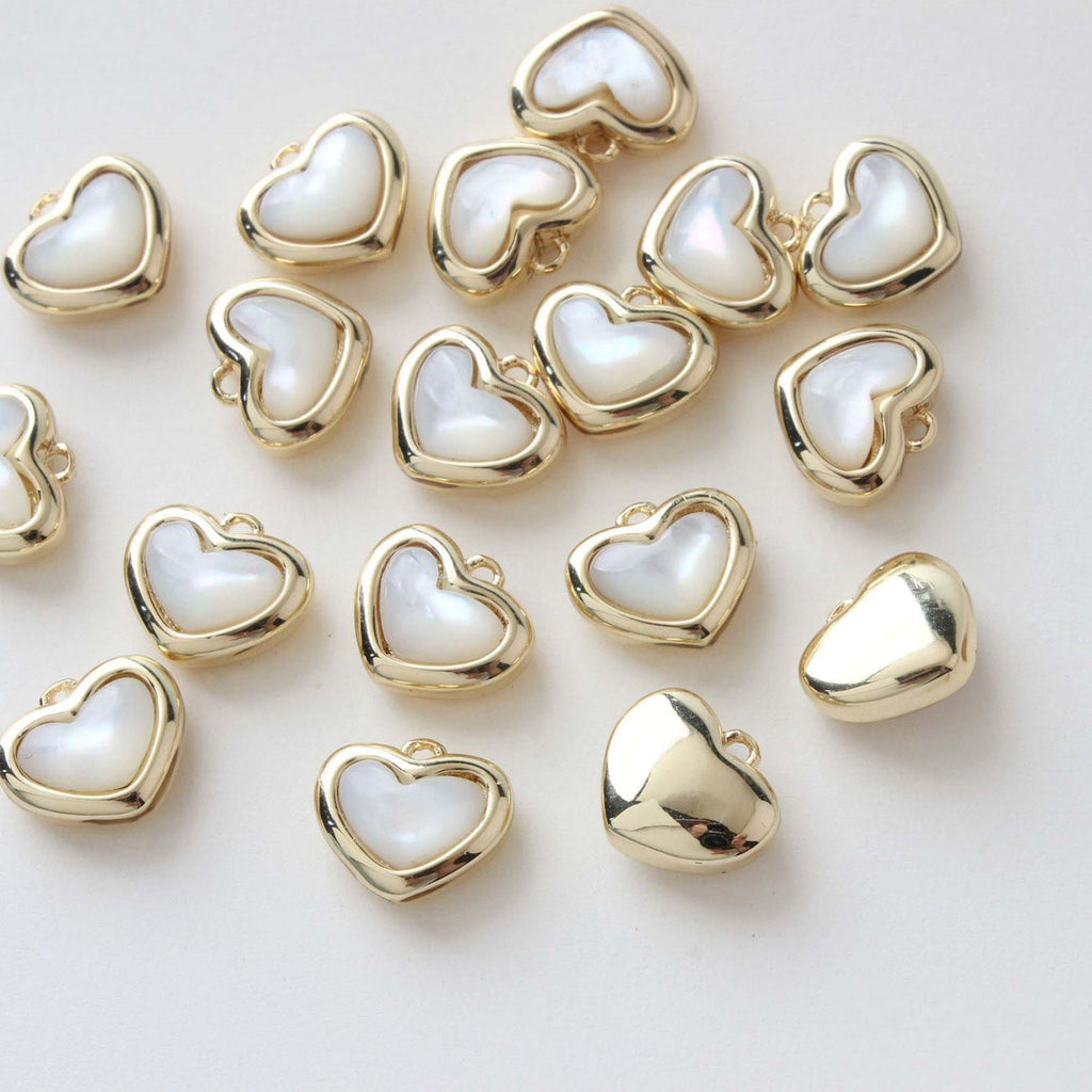 Dainty Heart Charm, Mother of Pearl Charm, 11mm, 14K Gold/Silver Plated Heart Charm for Jewelry Making GZ337