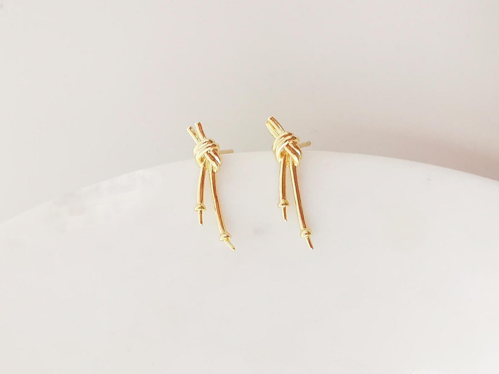 4pcs Gold Knot Earring Post With Loop, S925 Silver Ear Pin, Nickel Free Earrings, 18K Ear Stud Loop, Tie The Knot Earring Findings ZX027