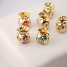 Load image into Gallery viewer, Enamel Money Bag Beads, Dollar Spacer Beads, 18K Gold Plated,  Bracelet Necklace Making Jewelry Finding S1136