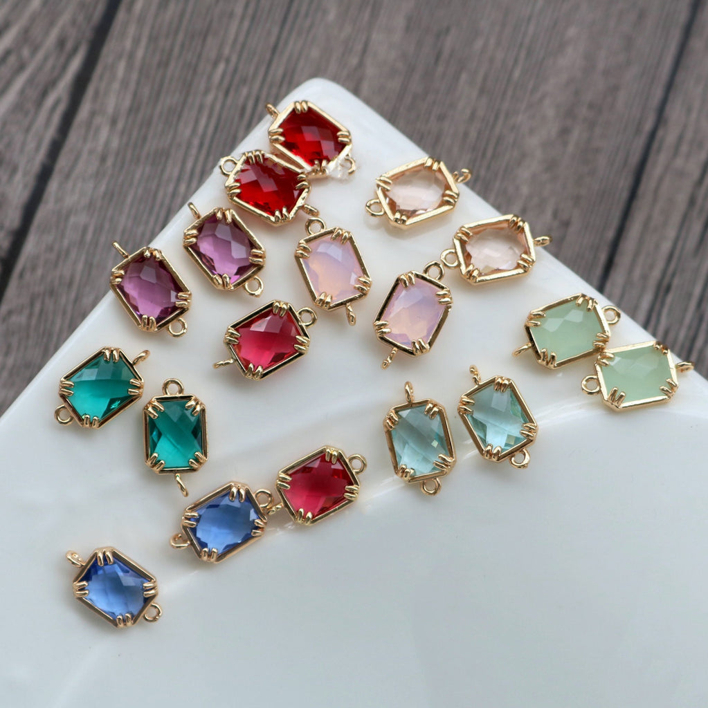 10pcs Rectangular Connector, Cubic Zircon Crystal Pendant, Bracelet Necklace Pendant, 14K Real Gold Plated, Jewelry Findings HL024-F054