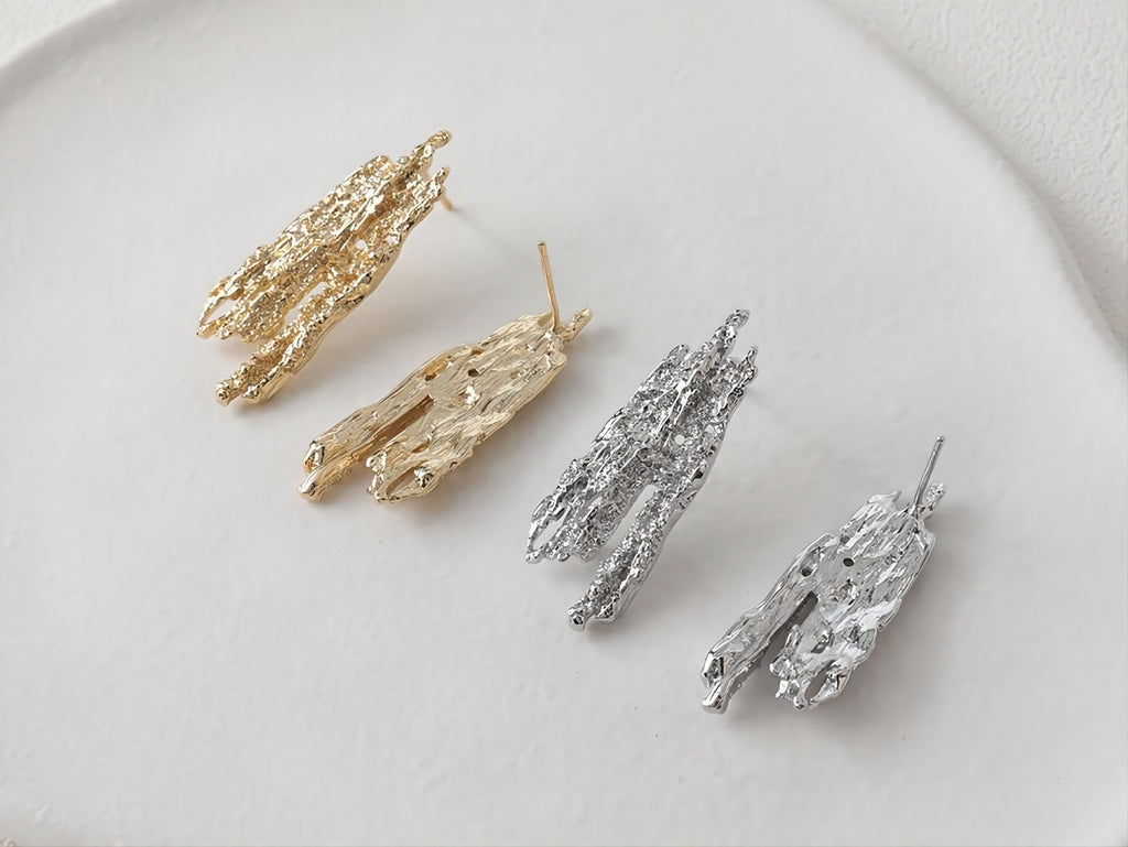 Irregular Ear Post With Loop, S925 Silver Ear Pin Nickel Free Earrings, Gold/Silver Ear Stud, Hypoallergenic Earring Findings G0022-D0313