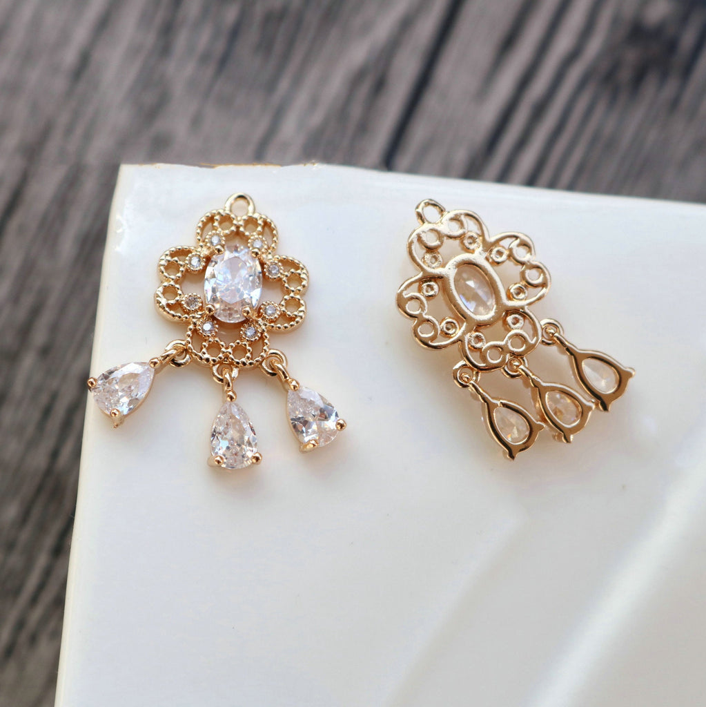 10pcs Flower Charm, Cubic Zircon Flower Pendant, Drop CZ Earring Charms,  Real Gold Plated Brass Earring Charms, Jewelry Findings HL093-F111