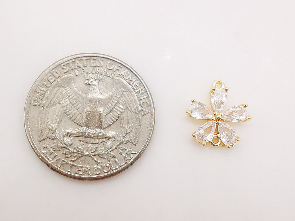 2pcs Flower Connector Charm with loops,  Clear Cubic Zirconia Charm Pendant for Bracelet Necklace Earring, Jewelry Findings L002