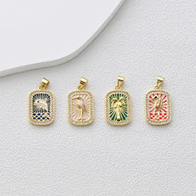 Load image into Gallery viewer, Rectangular Card Charm, Enamel Pendant, 18K Gold Plated, CZ Pave Pendant, Planet Pendant, Necklace Making Charm, Jewelry Findings S1360