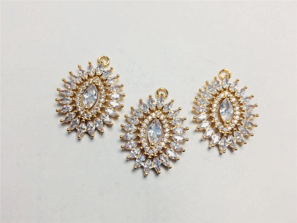 CZ Pave Oval Charm, Cubic Zircon Crystal Pendant, Bracelet Necklace Pendant, 14K Real Gold Plated, Jewelry Findings STG020-F064