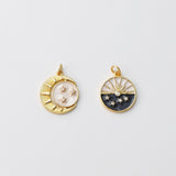 Enamel Cubic Moon & Star Charm, 18K Gold Plated Multicolor Pave Round Pendant, 18mm, Necklace Making Charm, Jewelry Findings S20764