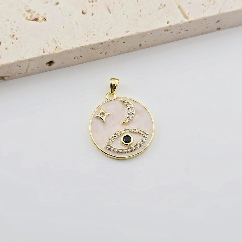 Enamel Evil Eye Charm, 18K Gold Plated Eye Pendant, CZ Pave Charm, Necklace Making Charm, Jewelry Findings S1286